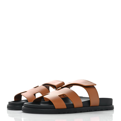 Hermes Calfskin Womens Chypre Sandals 38 Gold 3 of 9