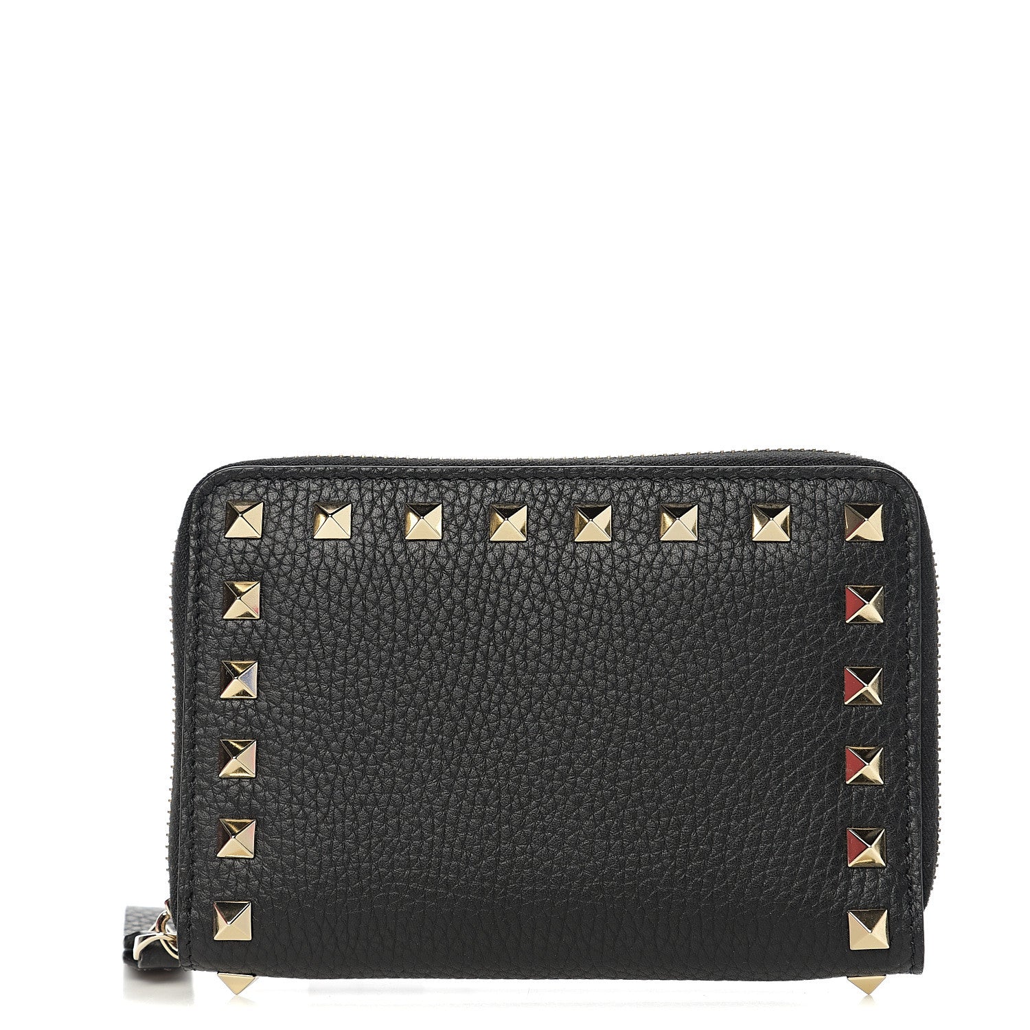 Valentino Garavani Pebbled Calfskin Medium Rockstud Organizer Zip Around Wallet Black 1 of 6