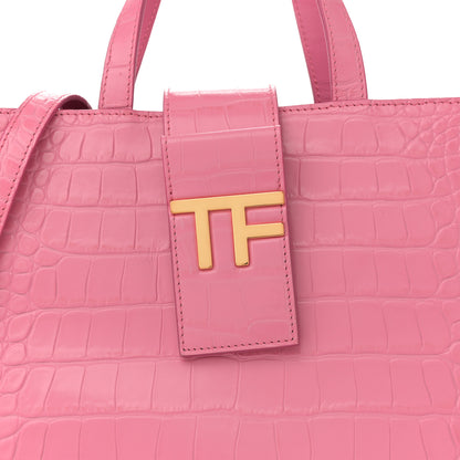Tom Ford Calfskin Crocodile Embossed Mini TF East West Tote Rose Bloom 8 of 11