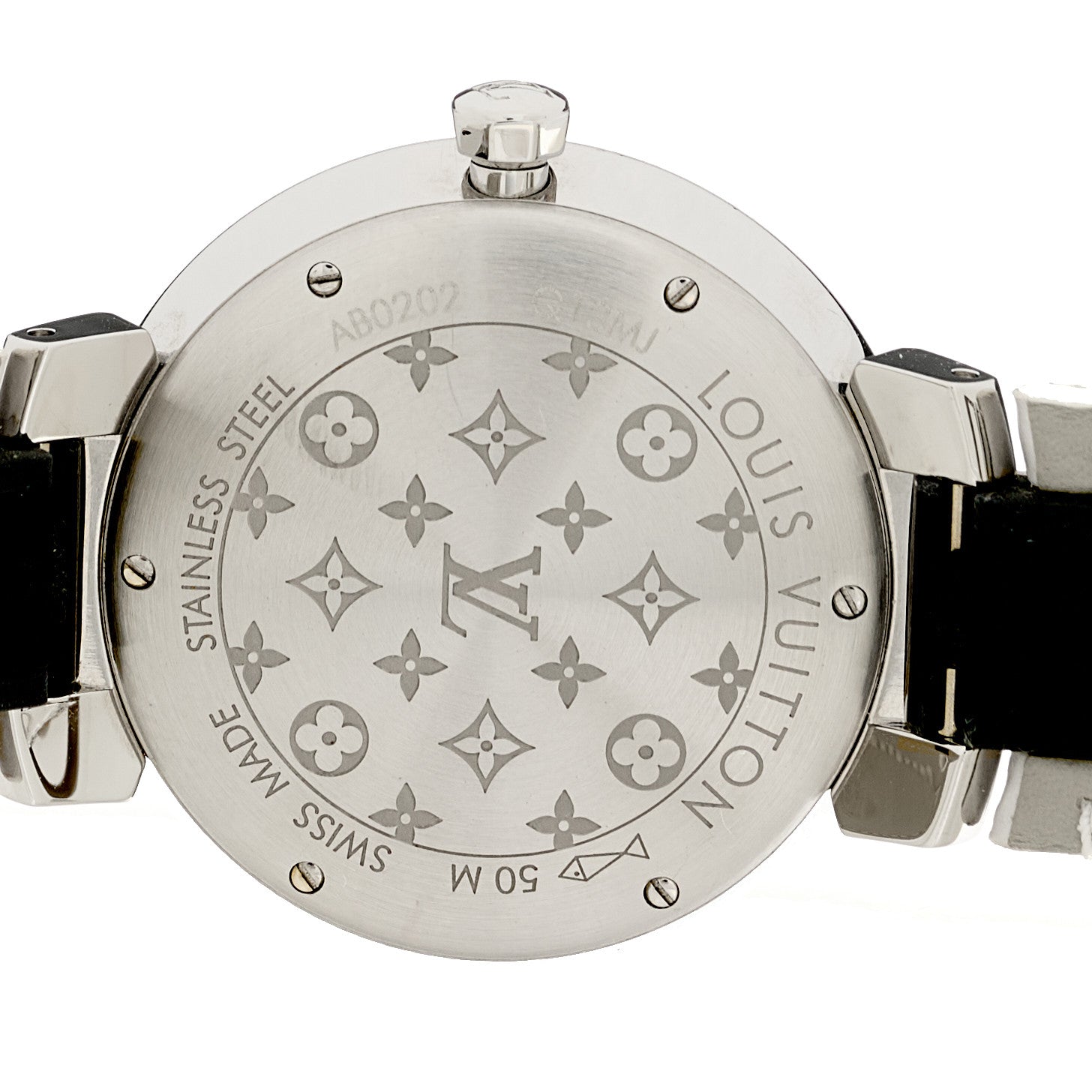 Louis Vuitton Stainless Steel Monogram Diamond 33mm Tambour Slim Quartz Watch White 4 of 4