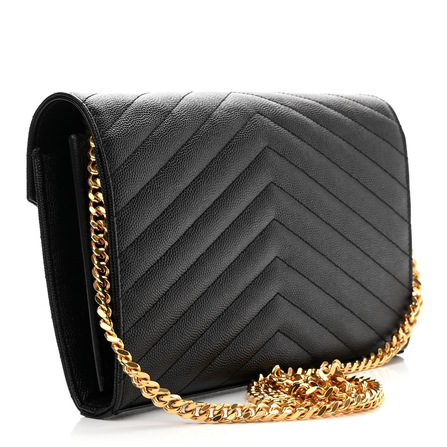 Grain De Poudre Matelasse Chevron Monogram Chain Wallet Black