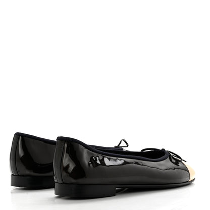 Chanel Patent CC Cap Toe Ballerina Flats 40.5 Black Beige 4 of 7