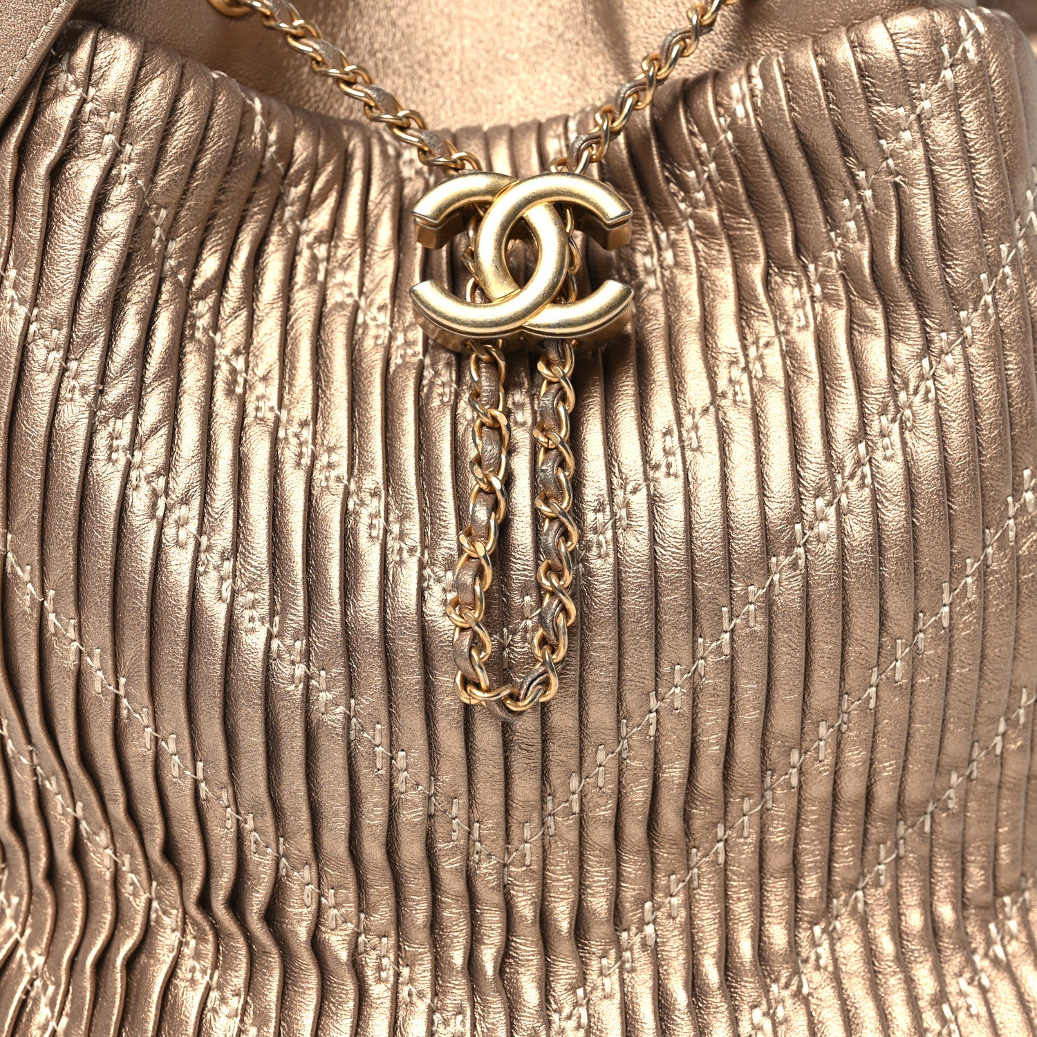 Chanel Metallic Lambskin Coco Pleats Drawstring Bag Gold 8 of 11