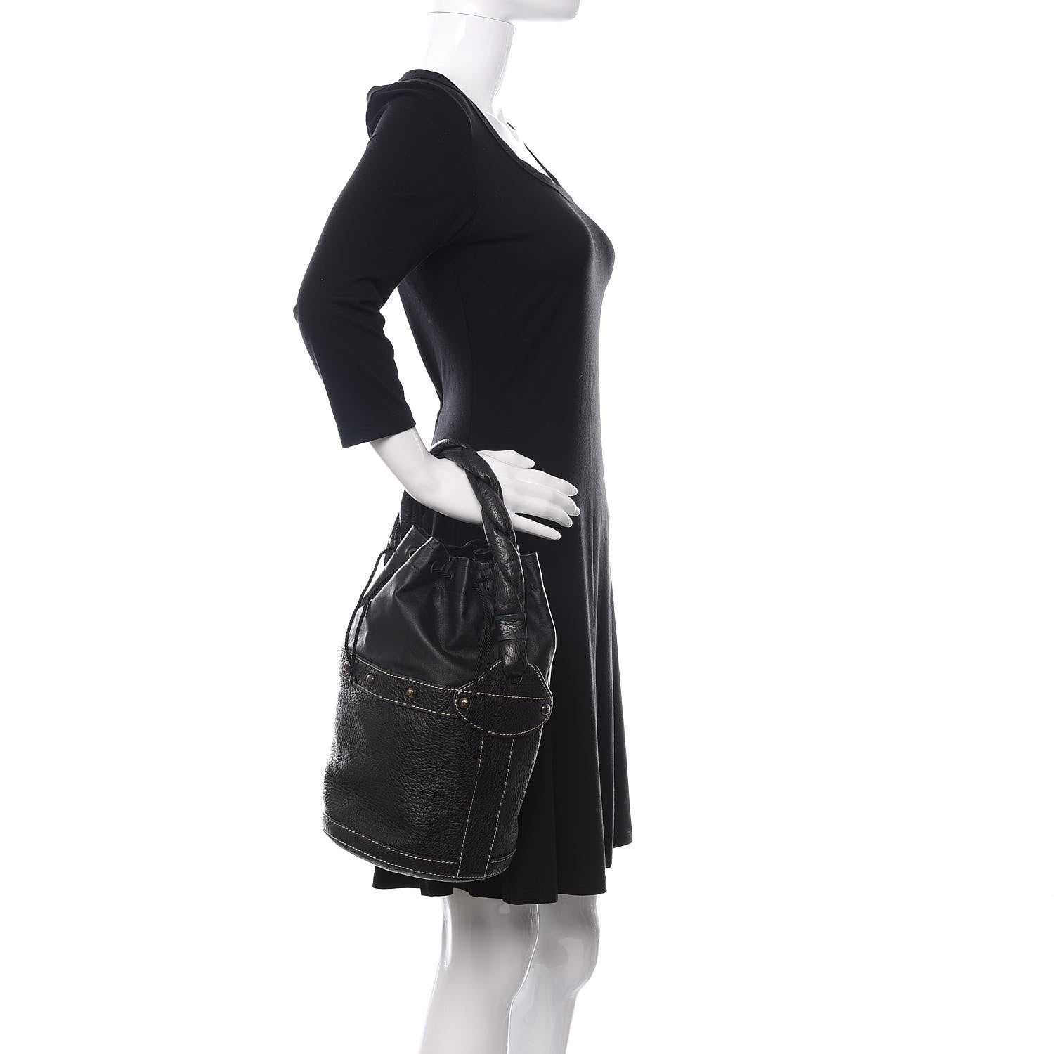 Fendi Vitello Small Palazzo Bucket Bag Black 2 of 9