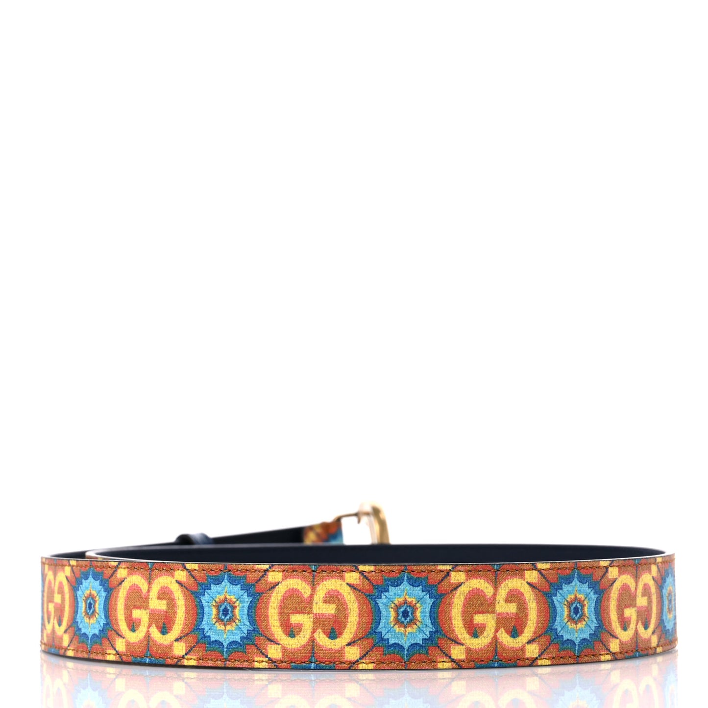GG Supreme Monogram Kaleidoscope Double G 30mm Belt 85 34 Blue Orange Multicolor Blue Agata