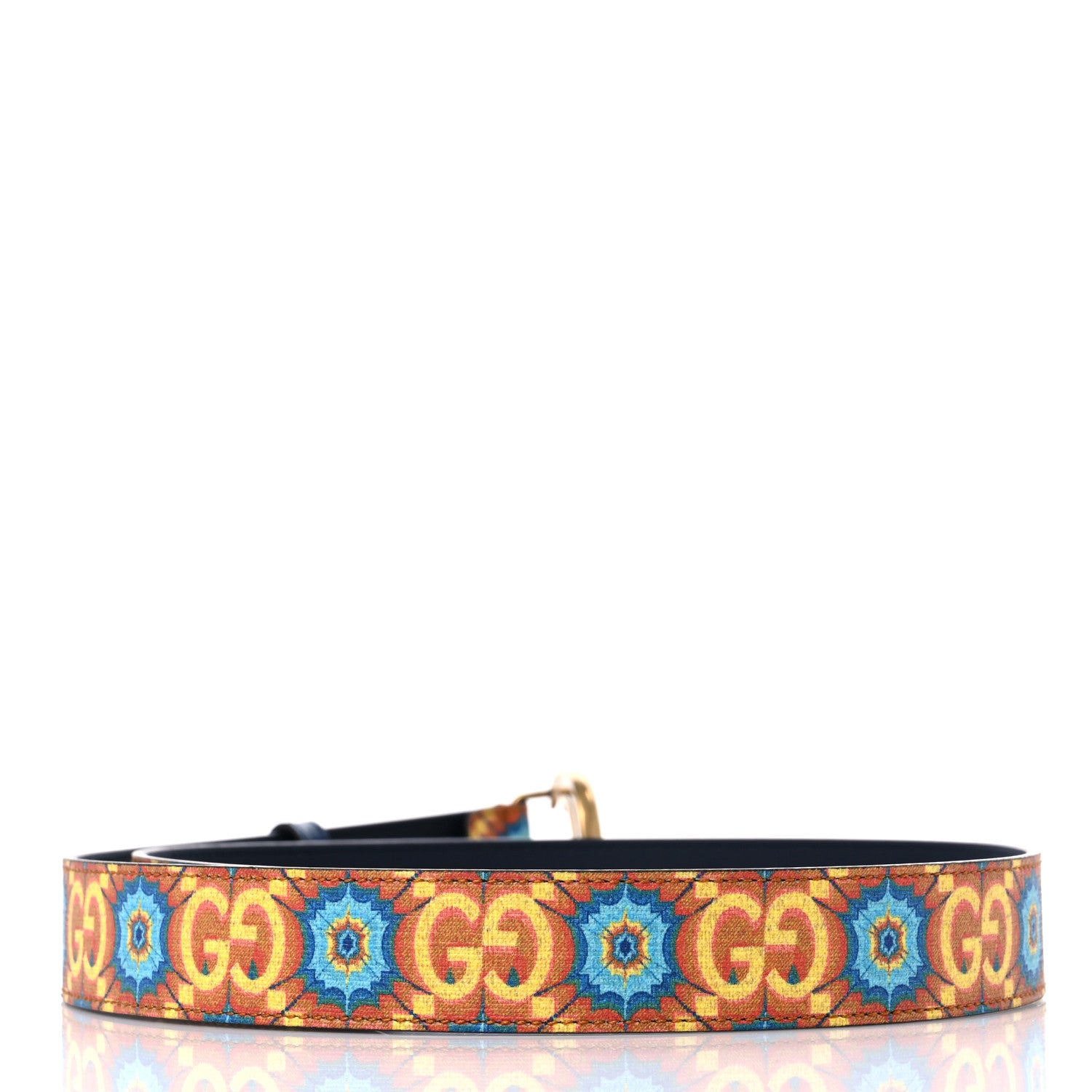 Gucci GG Supreme Monogram Kaleidoscope Double G 30mm Belt 85 34 Blue Orange Multicolor Blue Agata 2 of 5