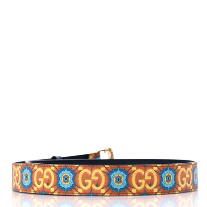 Gucci GG Supreme Monogram Kaleidoscope Double G 30mm Belt 85 34 Blue Orange Multicolor Blue Agata 2 of 5