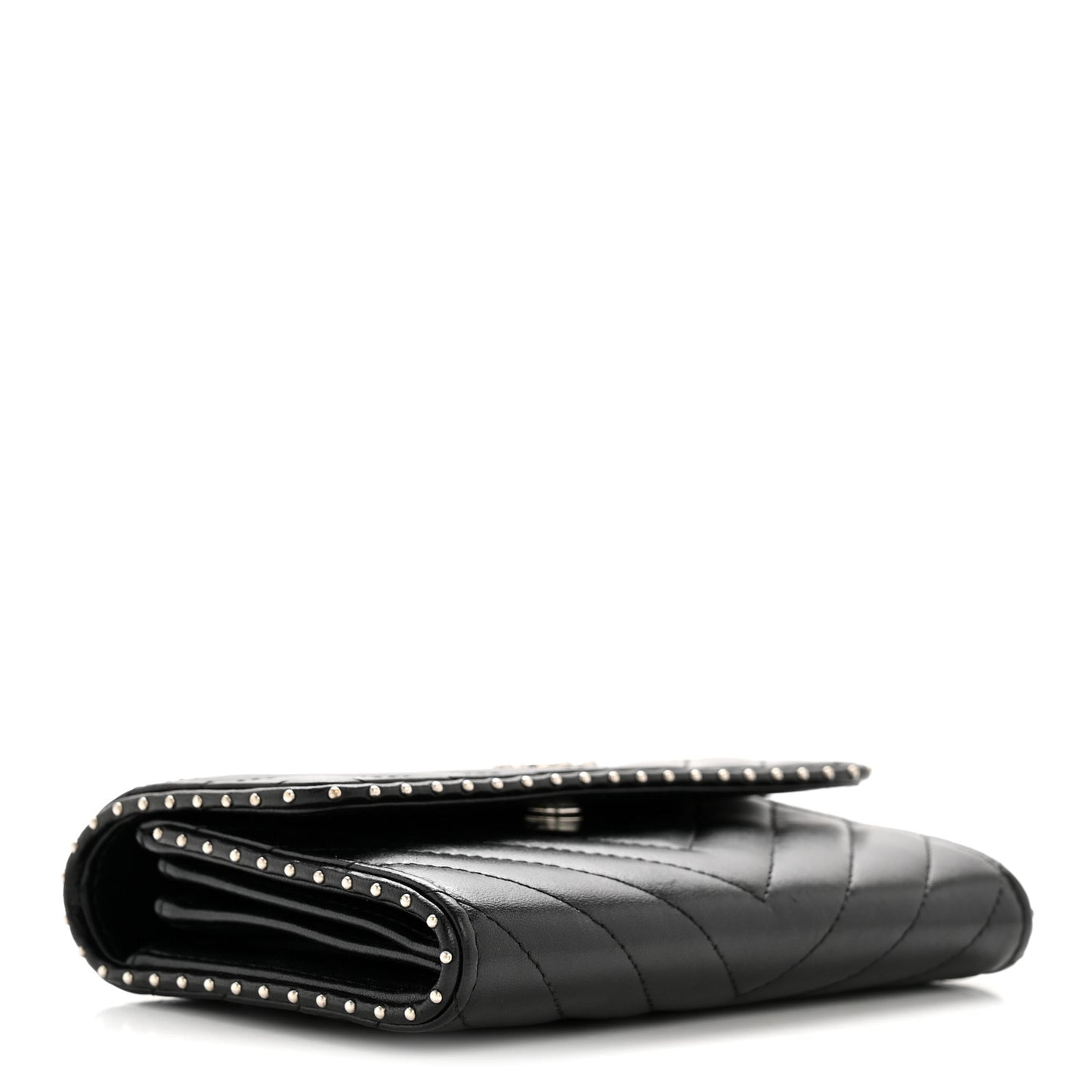 Lambskin Chevron Quilted Studded Wallet On Chain WOC Black