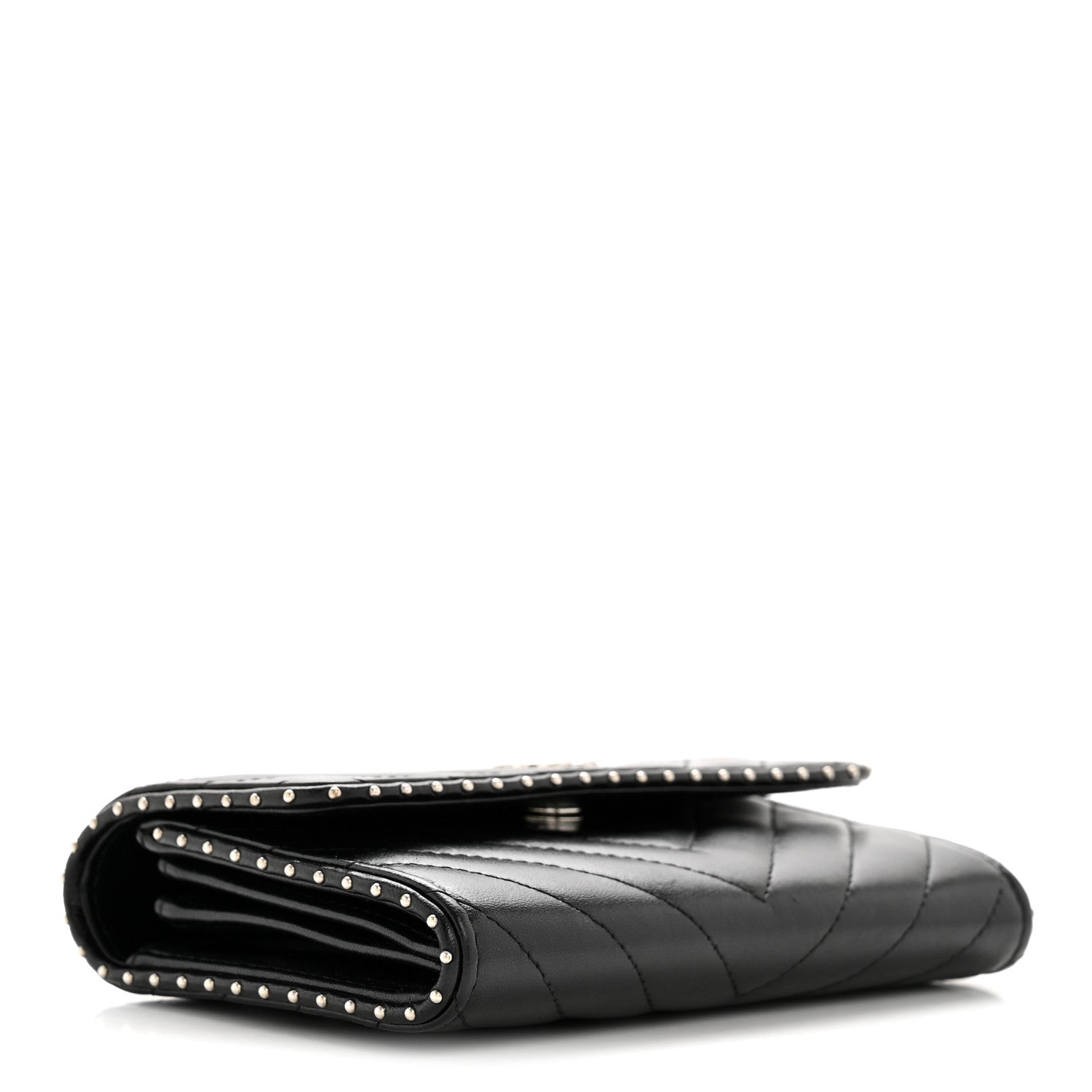 Chanel Lambskin Chevron Quilted Studded Wallet On Chain WOC Black 4 of 13