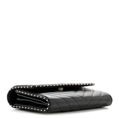 Chanel Lambskin Chevron Quilted Studded Wallet On Chain WOC Black 4 of 13