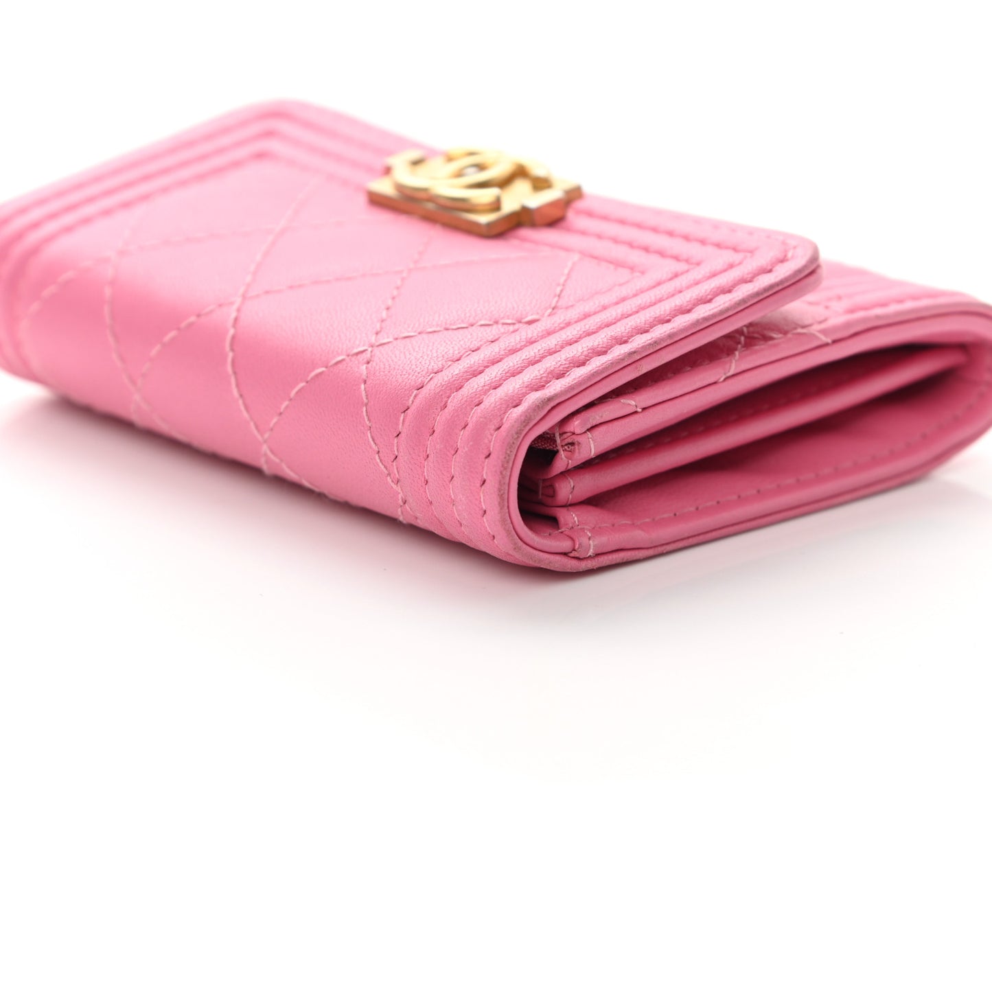 Lambskin Quilted Boy Card Holder Wallet Pink