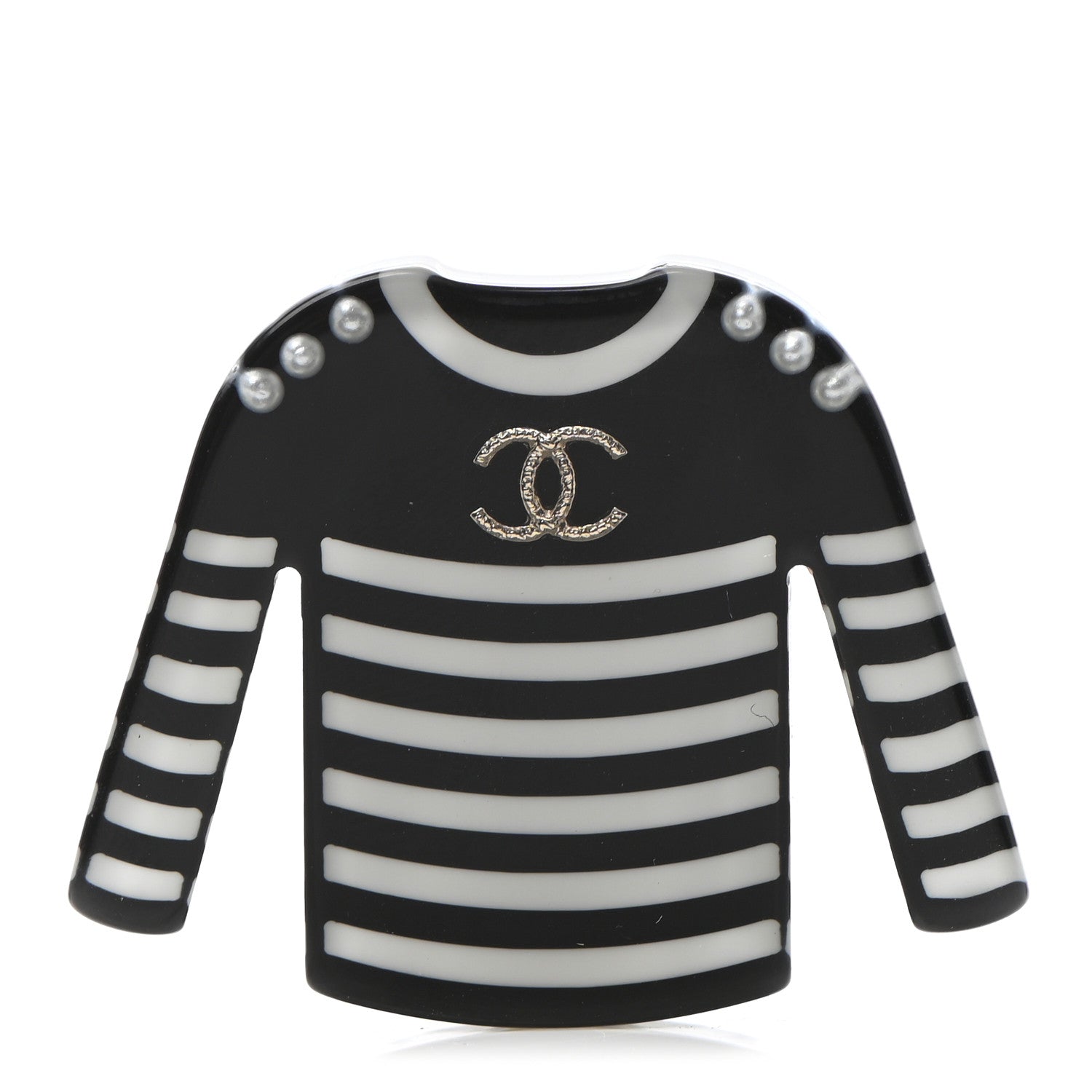 Chanel Resin Sweater CC Brooch Black White 1 of 5