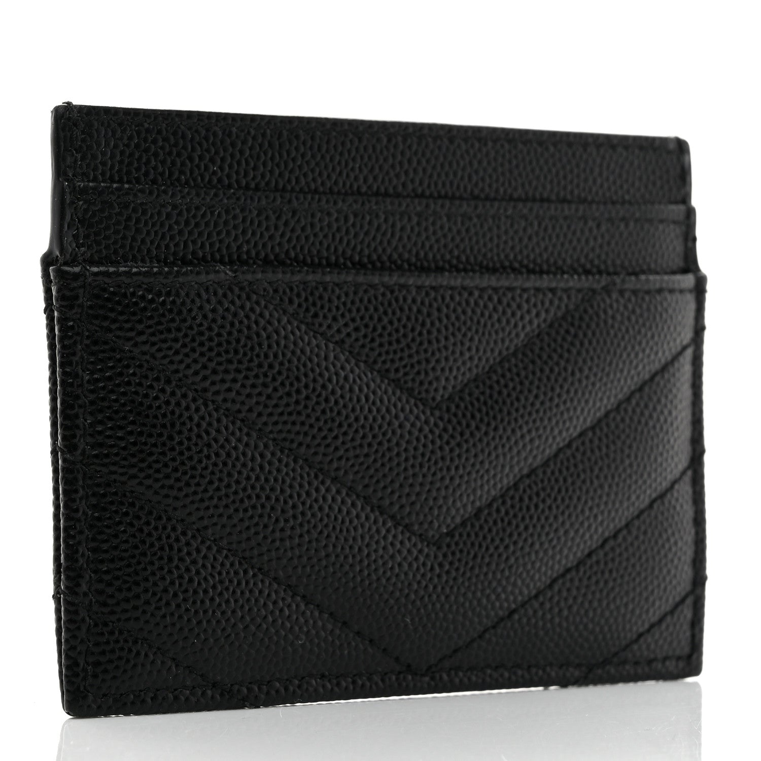 Saint Laurent Grain De Poudre Matelasse Chevron Monogram Credit Card Case Black 3 of 8