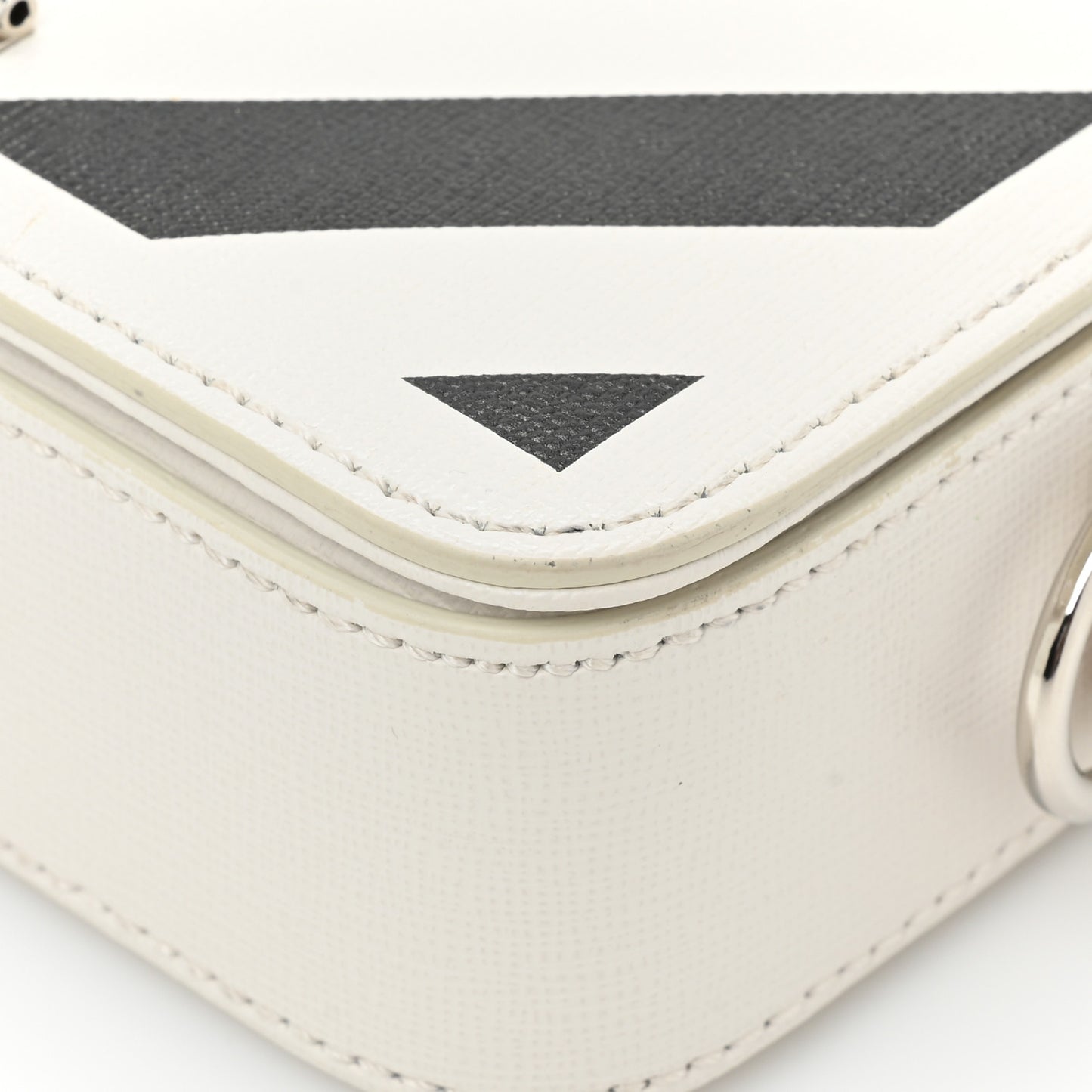 Saffiano Striped Mini Diag Binder Clip Bag White Black Yellow