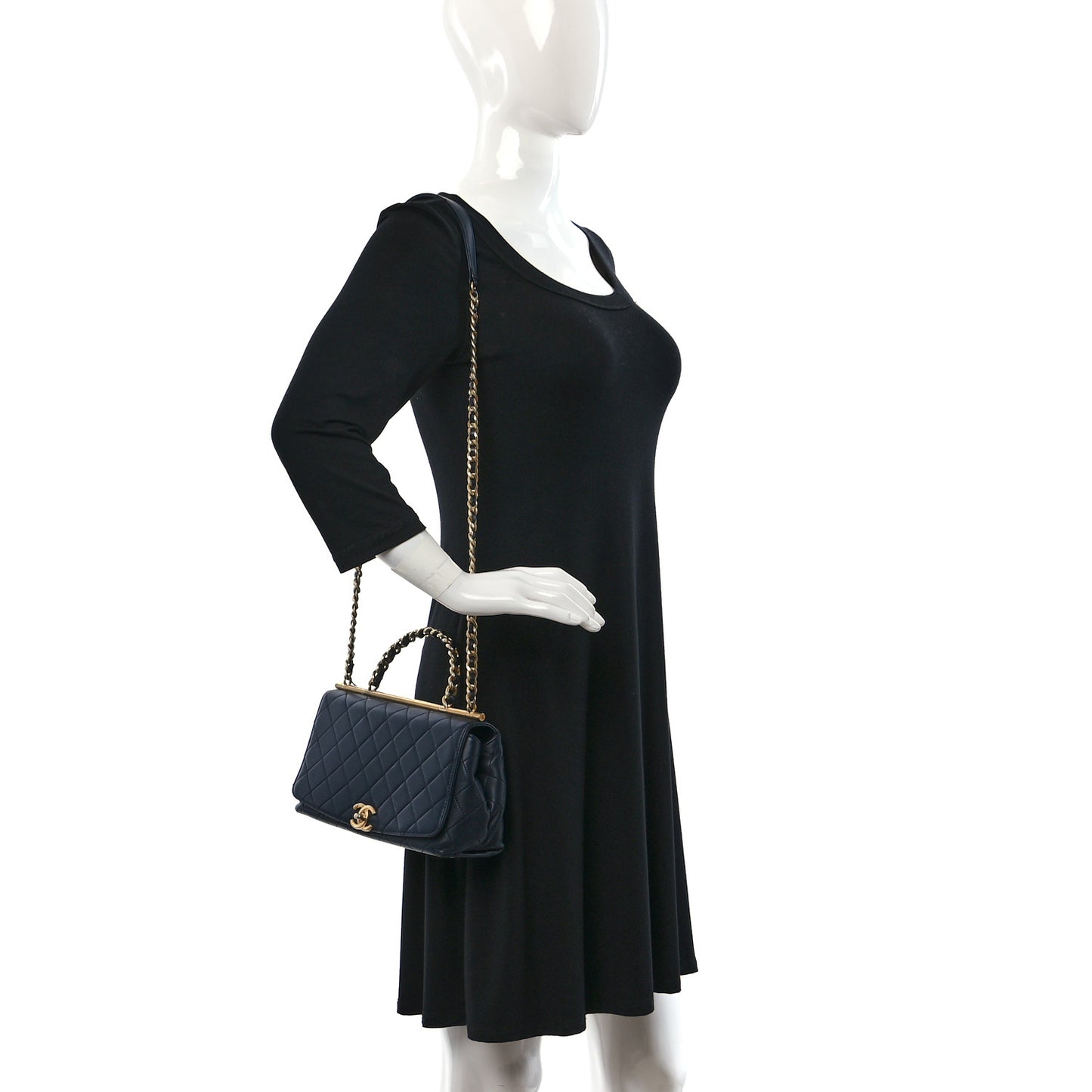 Lambskin Quilted La Parisienne Top Handle Flap Dark Blue