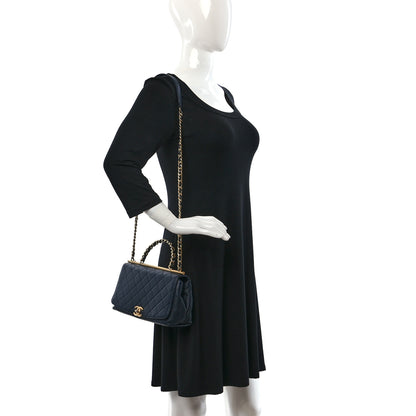 Chanel Lambskin Quilted La Parisienne Top Handle Flap Dark Blue 2 of 10