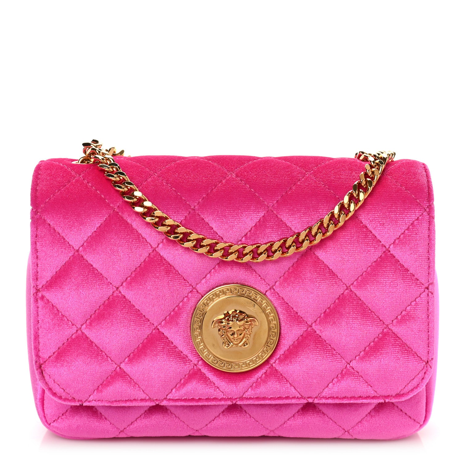Versace Velvet Quilted Medusa Chain Crossbody Pink 1 of 8