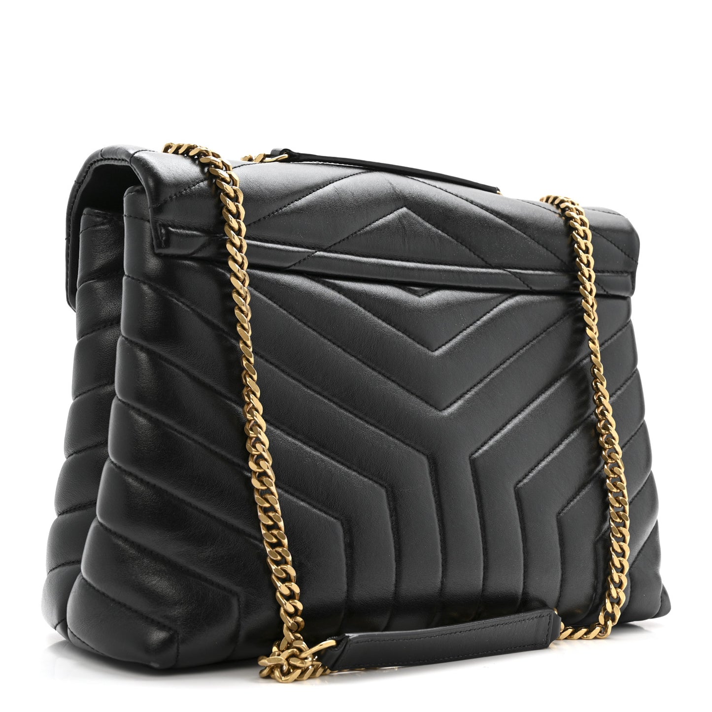 Calfskin Y Quilted Monogram Medium Loulou Chain Satchel Black