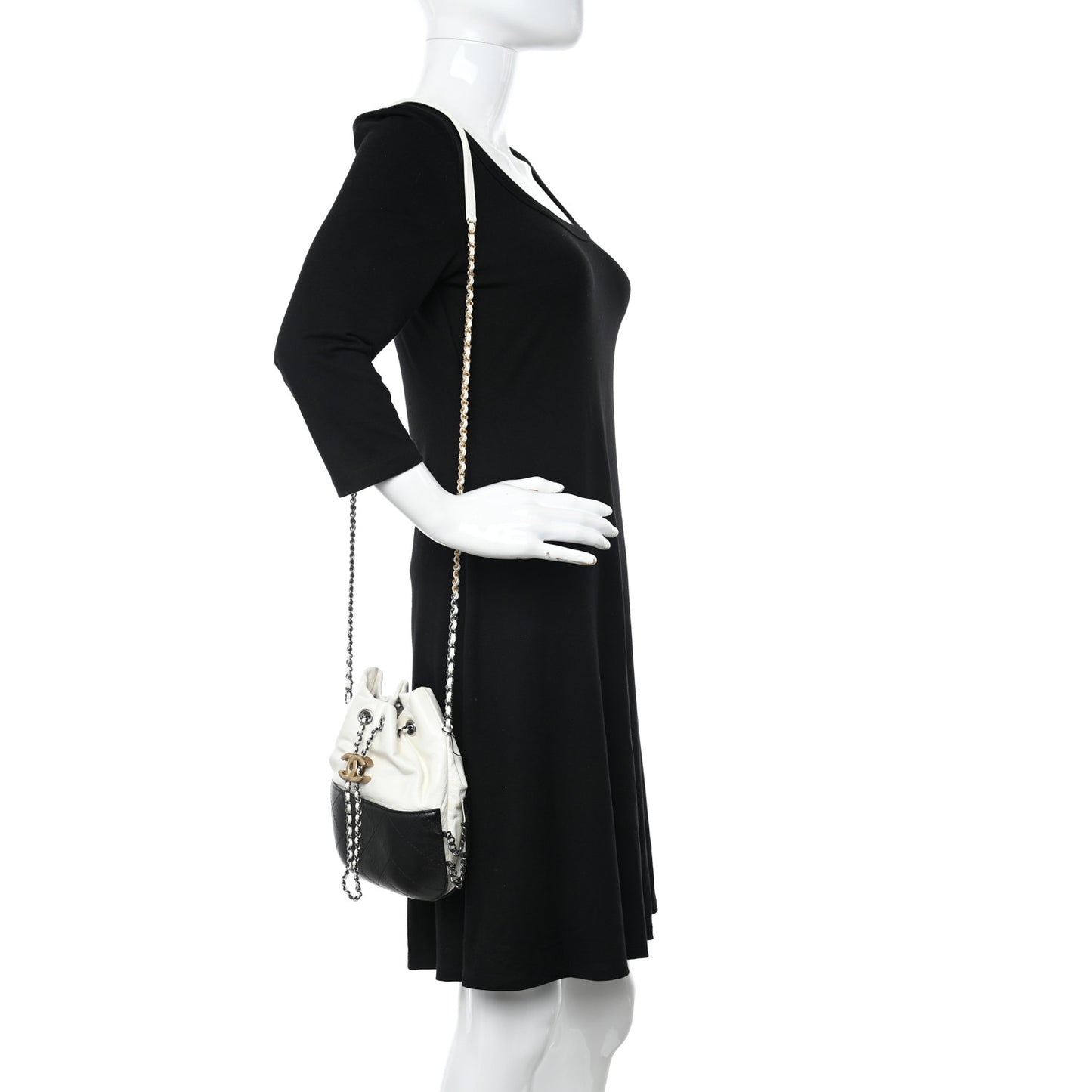 Aged Calfskin Quilted Small Gabrielle Bucket White Black