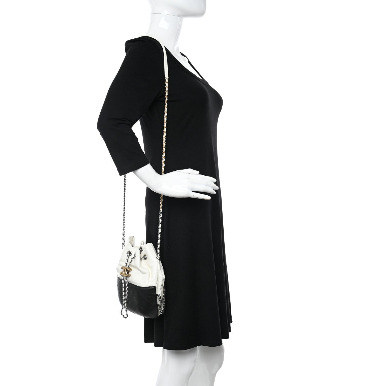 Chanel Aged Calfskin Quilted Small Gabrielle Bucket White Black 2 of 11