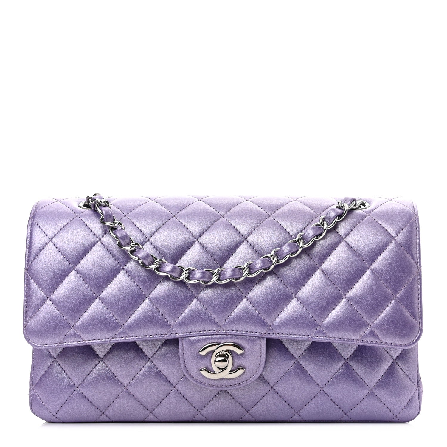 Chanel Metallic Lambskin Quilted Medium Double Flap Purple 1 of 8