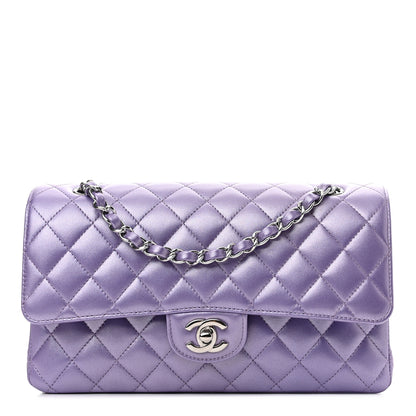 Chanel Metallic Lambskin Quilted Medium Double Flap Purple 1 of 8