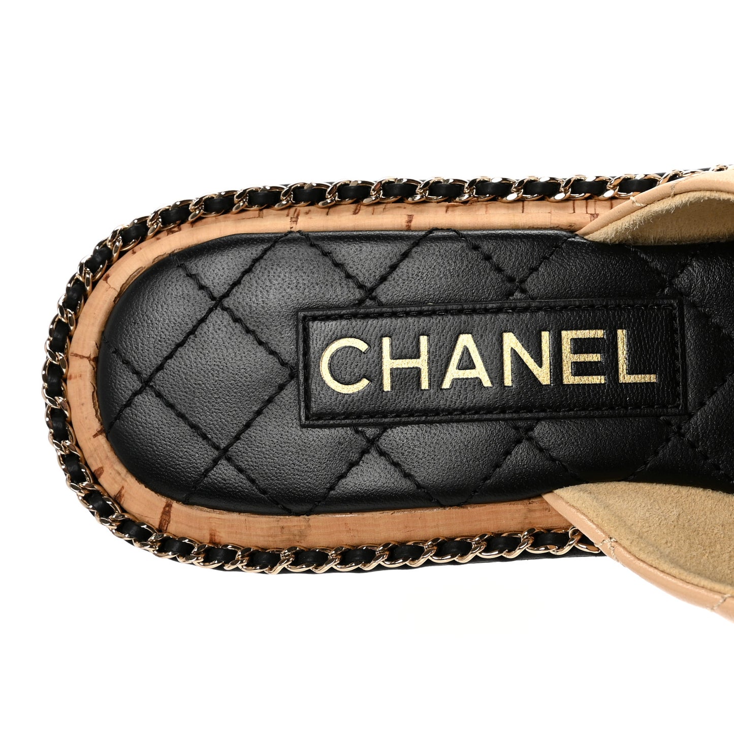 Shiny Lambskin Quilted Metal Chain CC Sandals 36.5 Beige