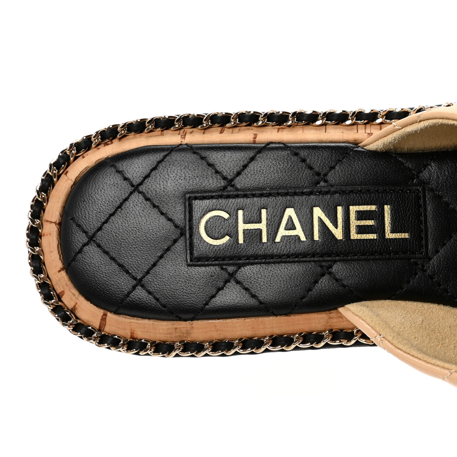Chanel Shiny Lambskin Quilted Metal Chain CC Sandals 36.5 Beige 8 of 10