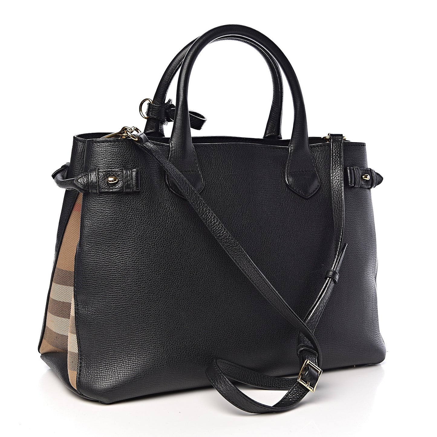 Grainy Calfskin House Check Medium Banner Tote Black