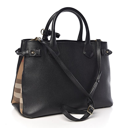 Burberry Grainy Calfskin House Check Medium Banner Tote Black 4 of 16