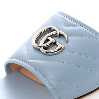 Gucci Nappa Matelasse GG Marmont Flat Slide Sandals 37.5 Porcelain Light Blue 10 of 12