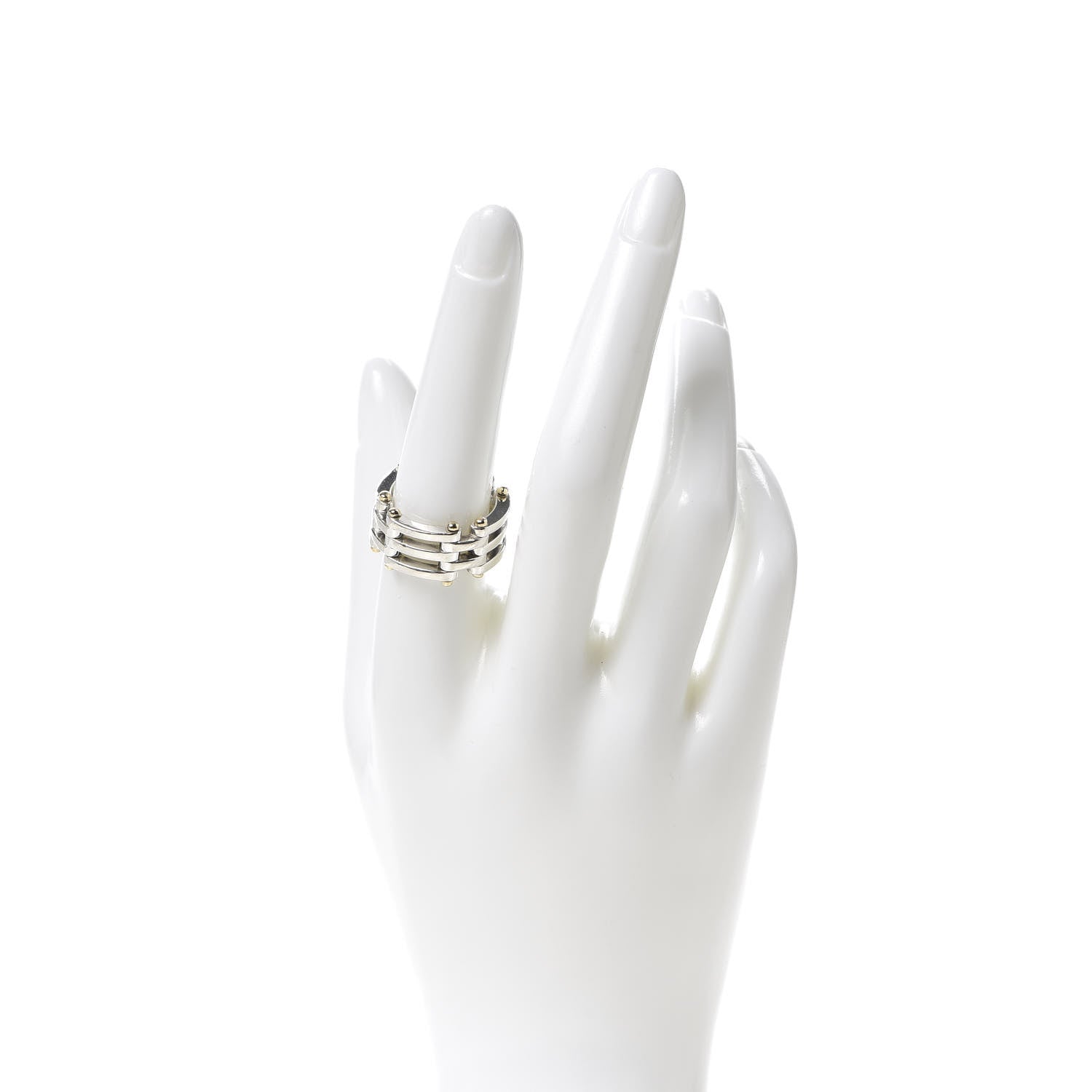 Tiffany Sterling Silver 18K Yellow Gold Gatelink Ring 56 7.5 2 of 5