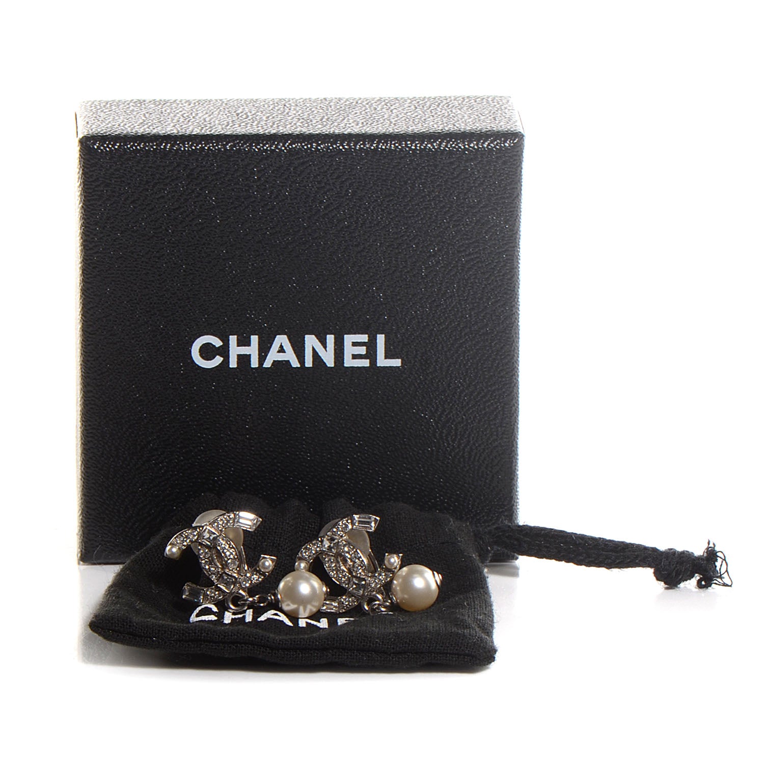Chanel Crystal Pearl CC Drop Clip On Earrings Silver 5 of 5
