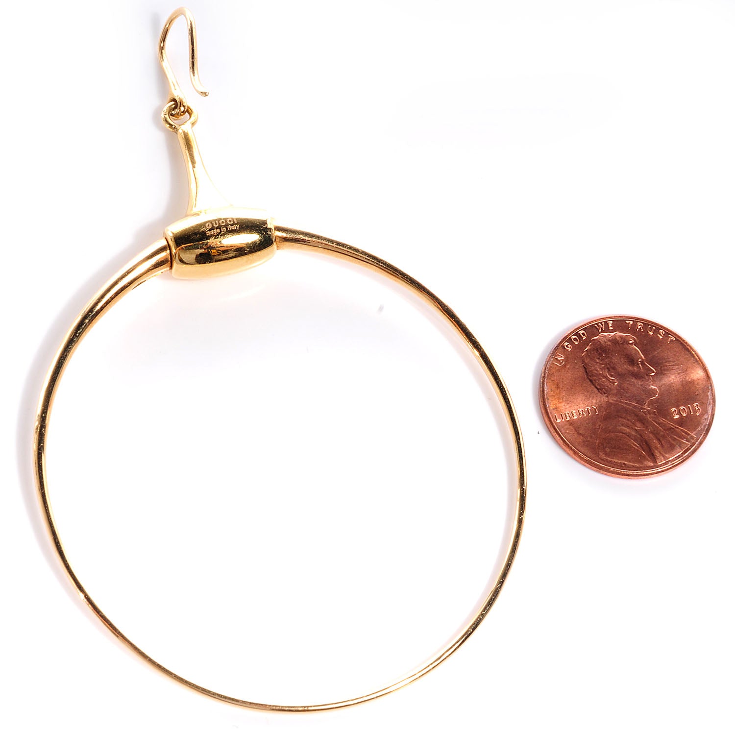 Gucci 18K Yellow Gold Horsebit Drop Hoop Earrings 2 of 5
