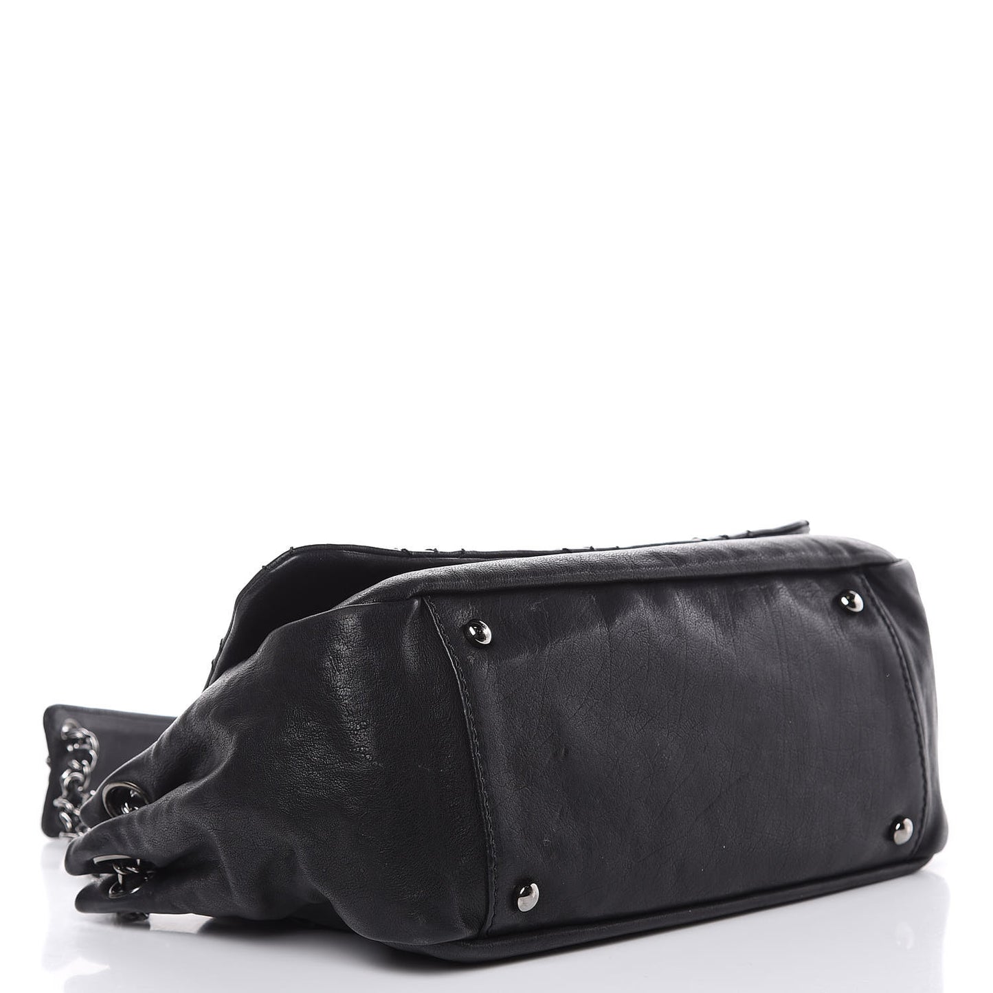 Calfskin Diamond Stitch Accordion Flap Black