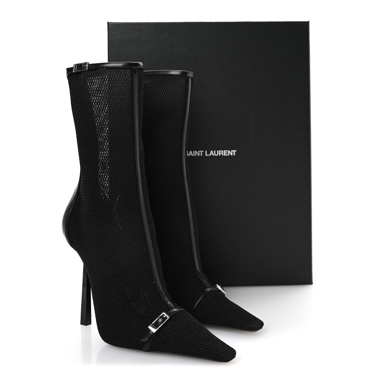 Saint Laurent Elba Applique Tulle Aston 115 Boots 37 Black 9 of 9