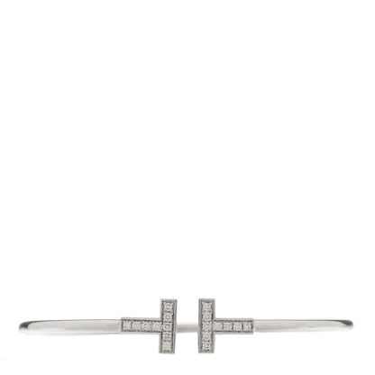 Tiffany 18K White Gold Diamond T Wire Bracelet 1 of 3