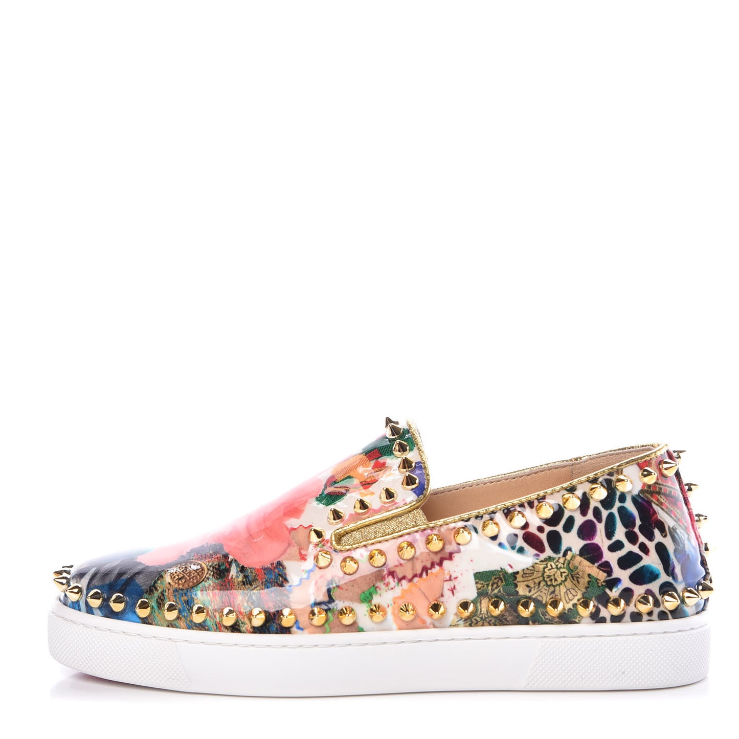 Patent Trash Studded Pik Boat Flat Loafers 34.5 Multicolor