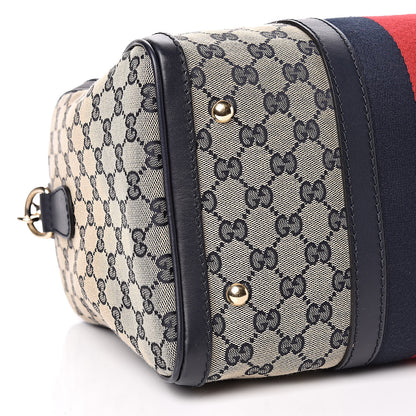Gucci Monogram Selleria Calfskin Vintage Web Medium Boston Beige Blue 9 of 10