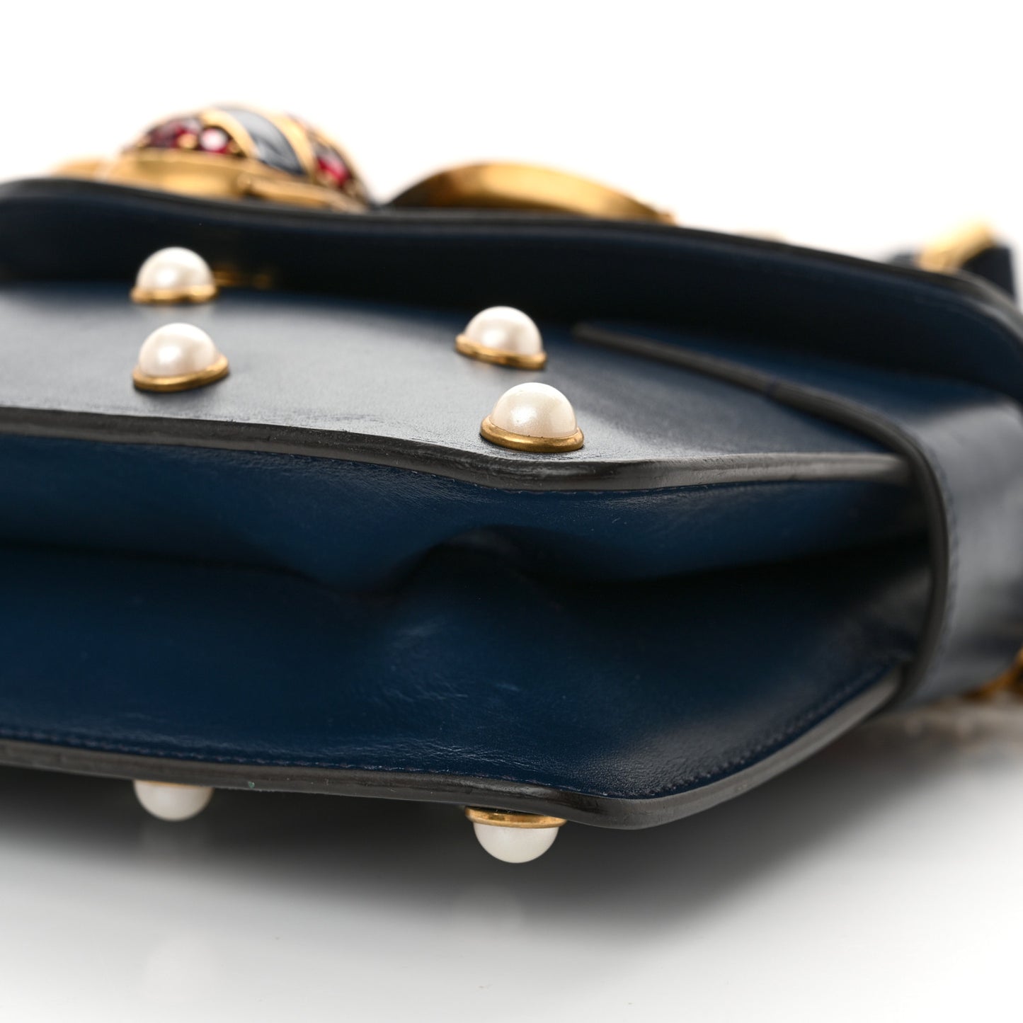Nappa Pearl Studded Mini Queen Margaret Broadway Shoulder Bag Blue Agata