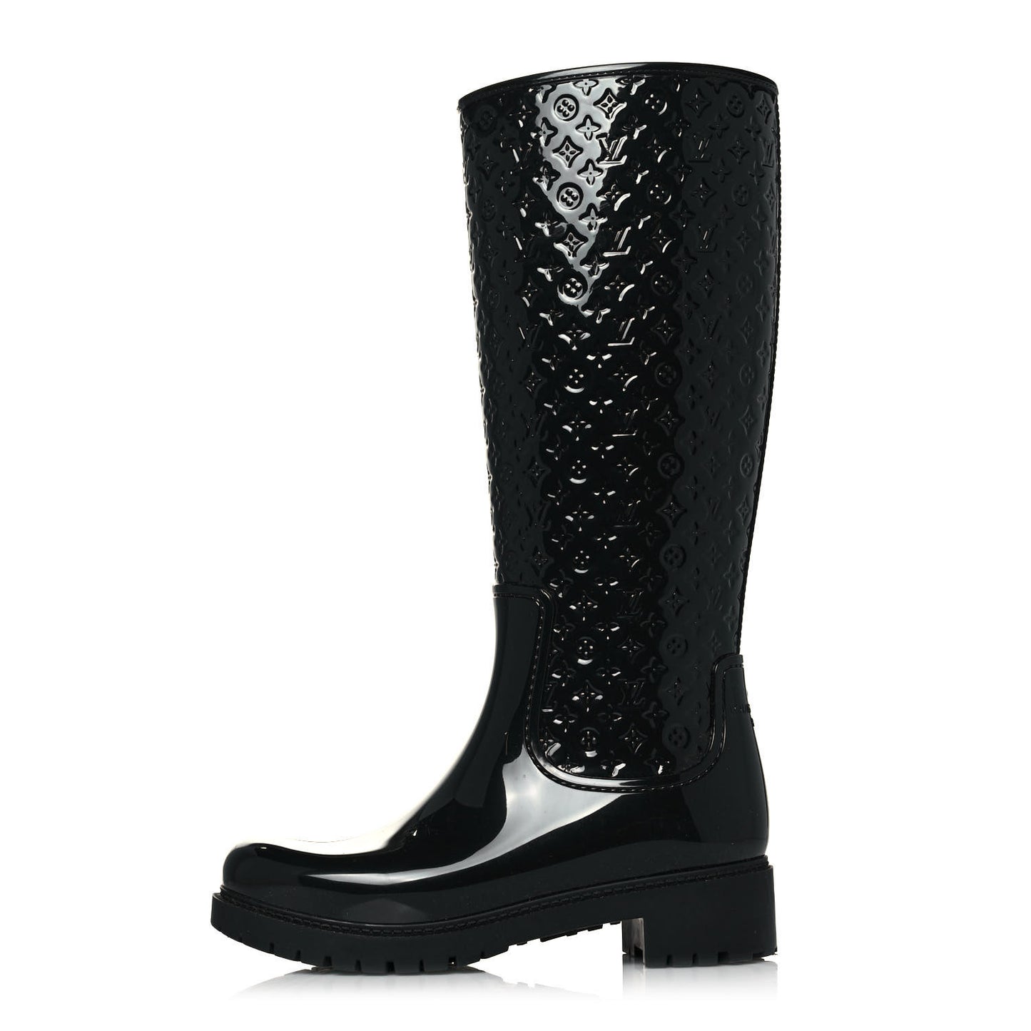 Rubber Embossed Monogram Splash Rain Boots 37 Black