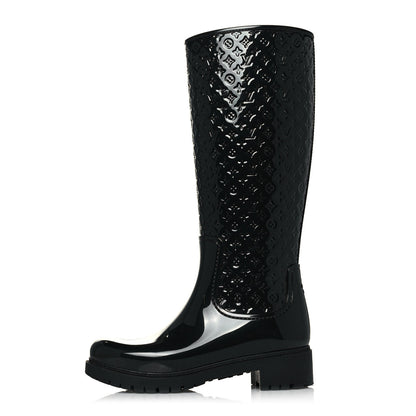 Louis Vuitton Rubber Embossed Monogram Splash Rain Boots 37 Black 1 of 9