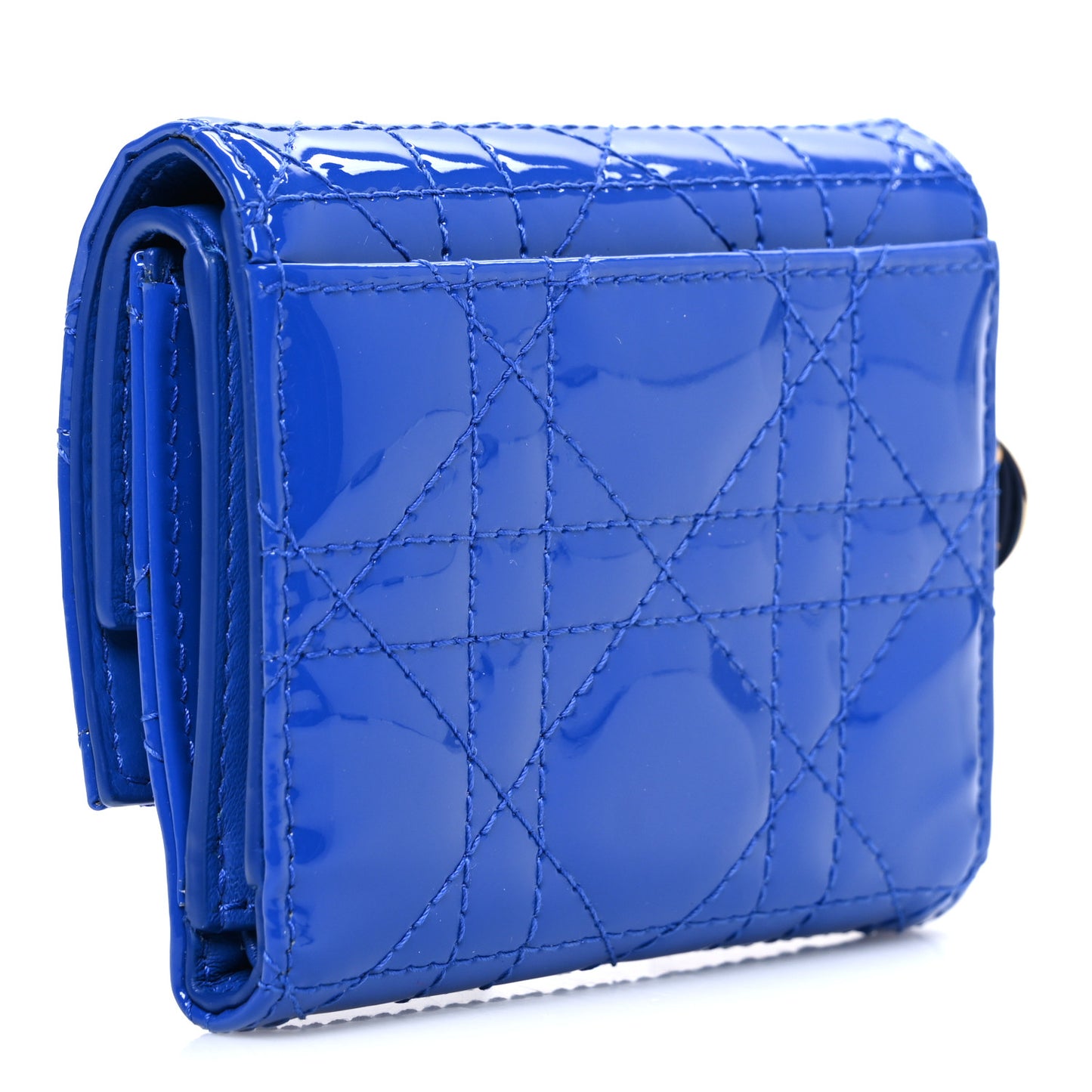 Patent Cannage Lady Dior Lotus Wallet Blue