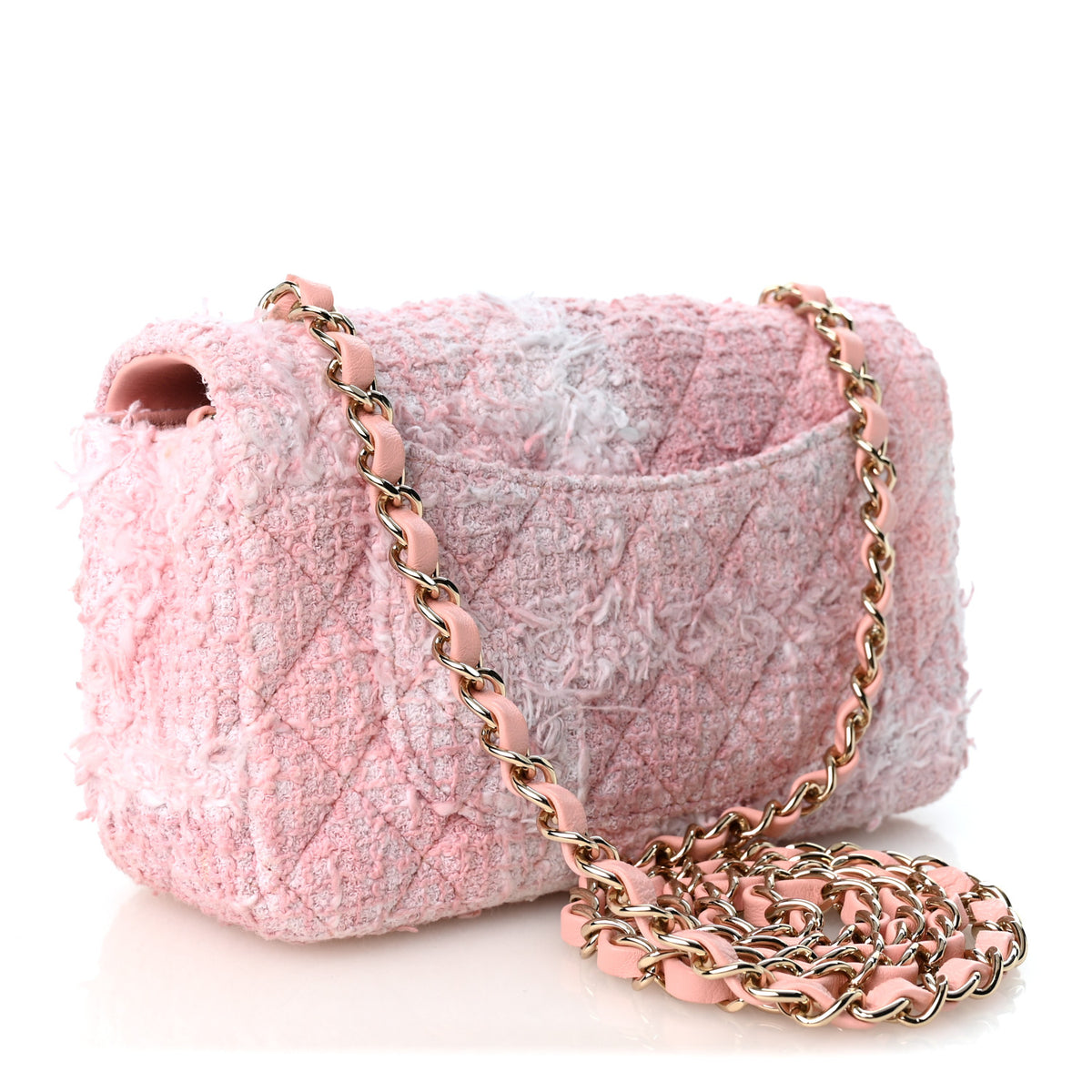 Tweed Quilted Mini Rectangular Flap Light Pink White