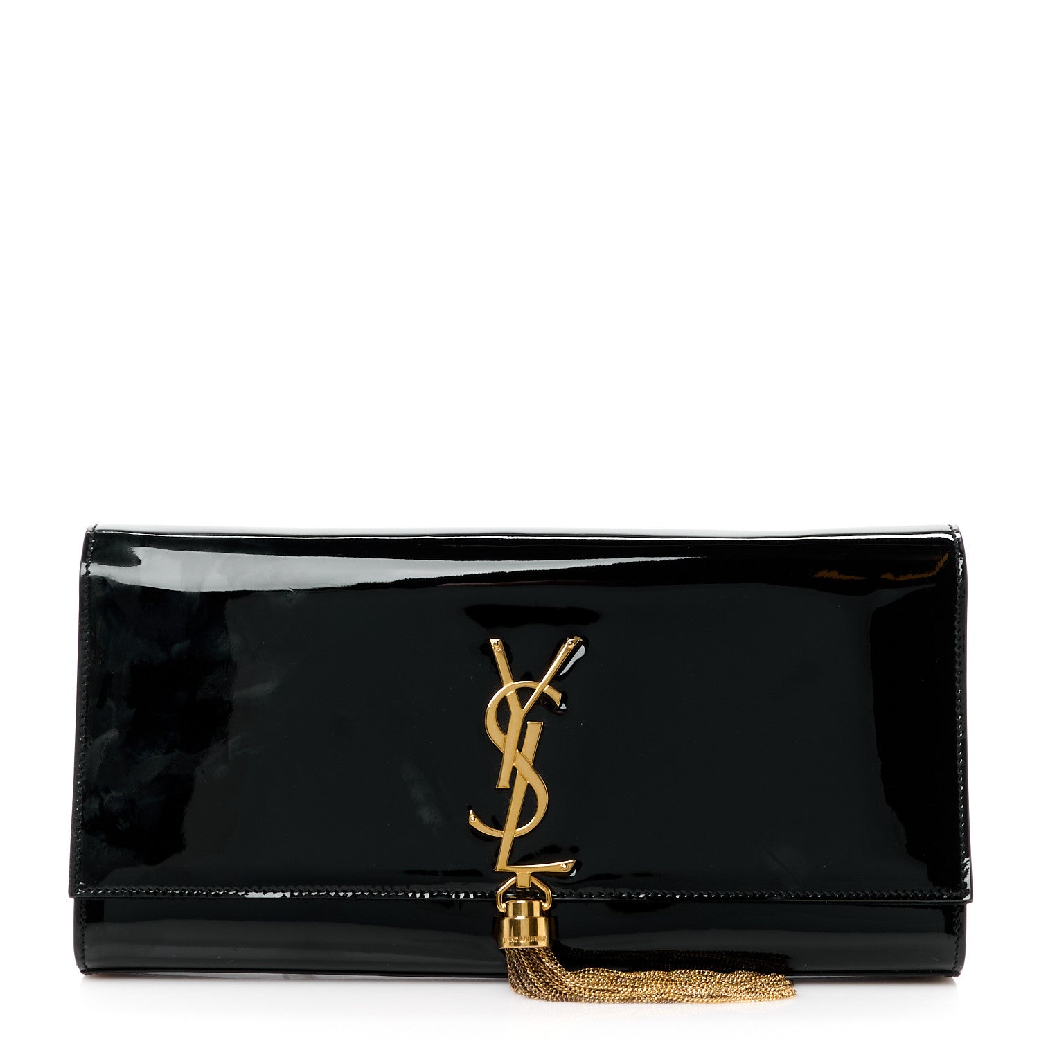 Saint Laurent Patent Cassandre Tassel Clutch Black 1 of 12