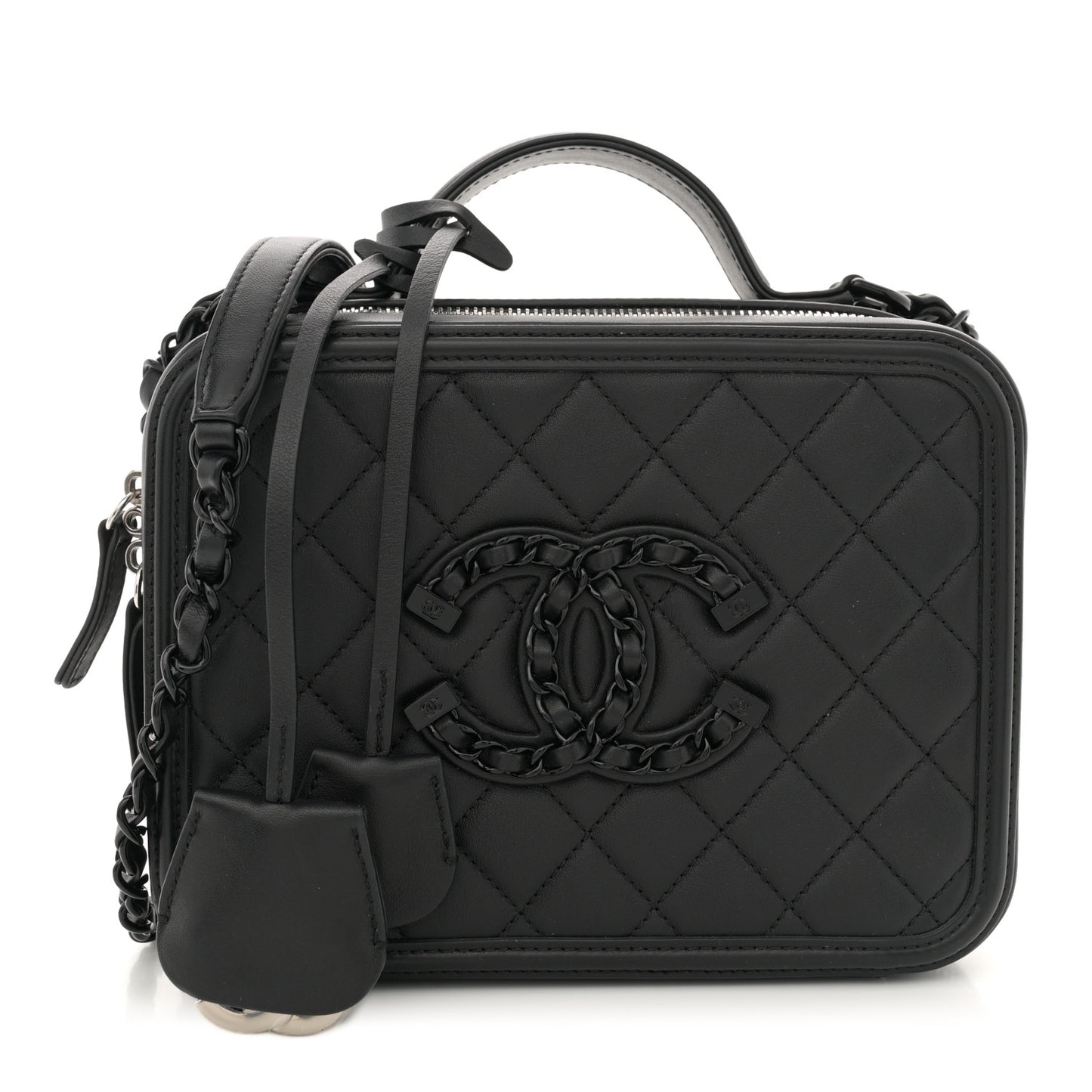 Lambskin Quilted Medium CC Filigree Vanity Case Black