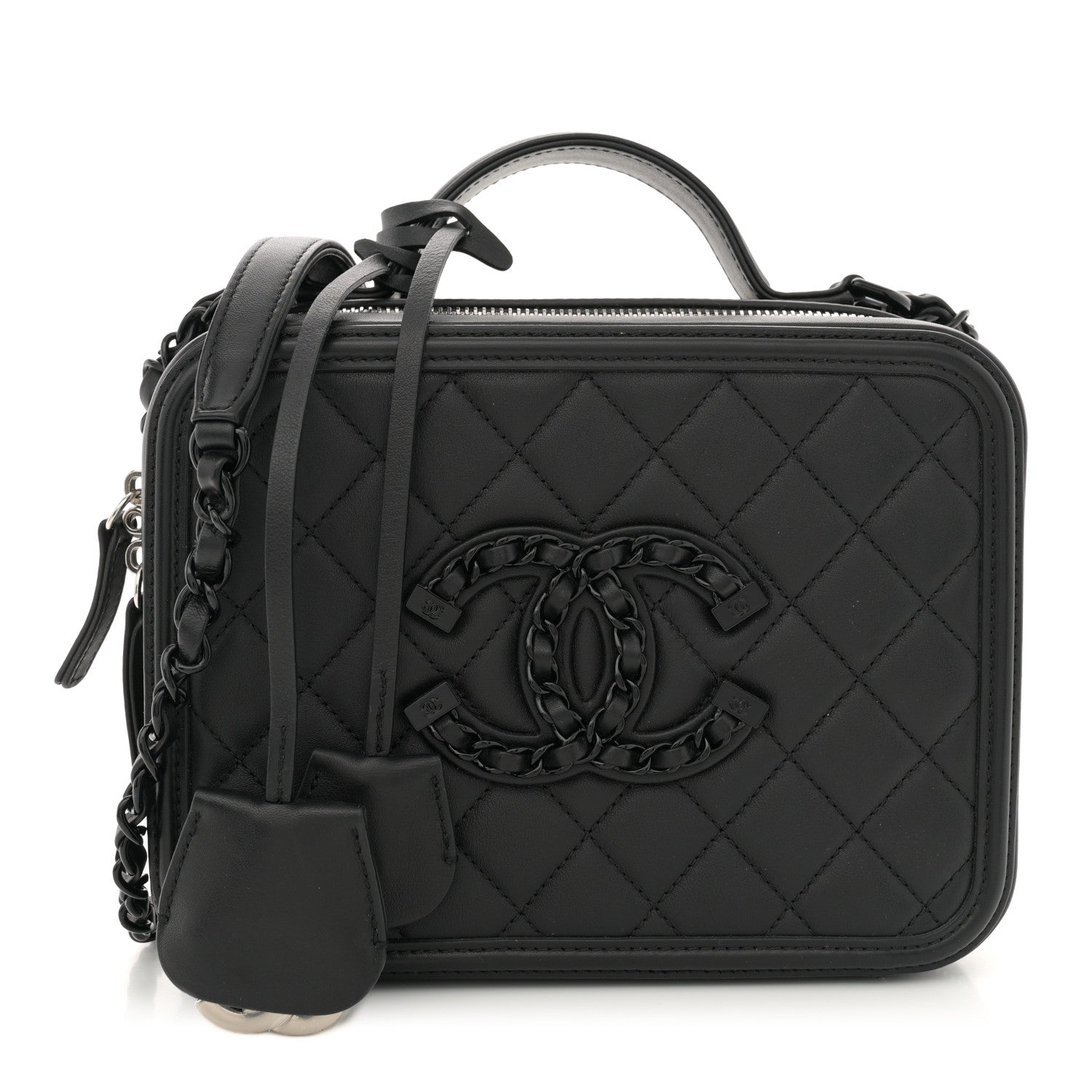 Chanel Lambskin Quilted Medium CC Filigree Vanity Case Black 1 of 11