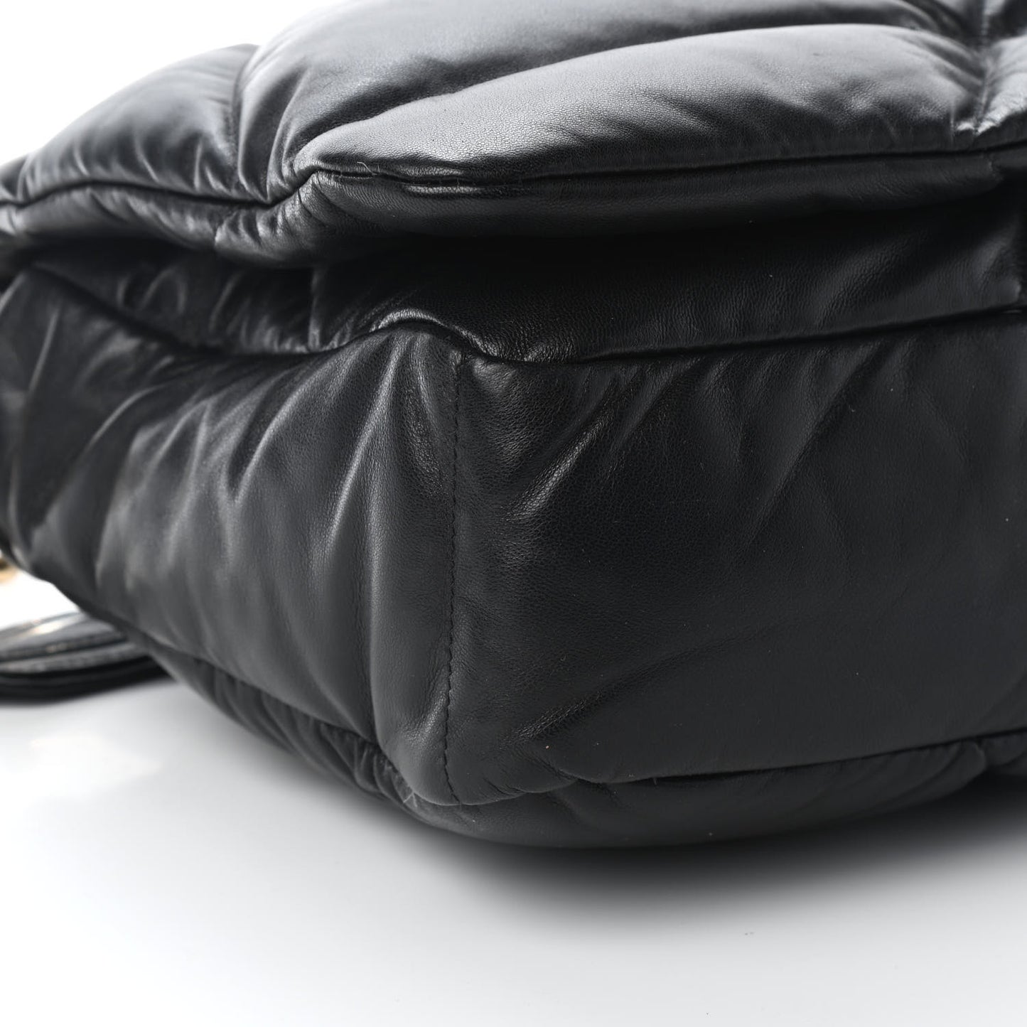 Nappa Soft Padded Logo Embossed Triangle Quilted Shoulder Bag Black