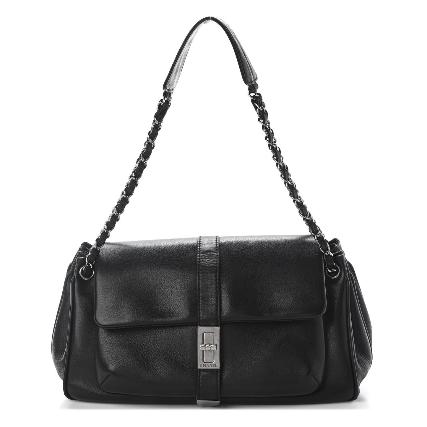 Caviar Mademoiselle Lock Accordion Flap Black