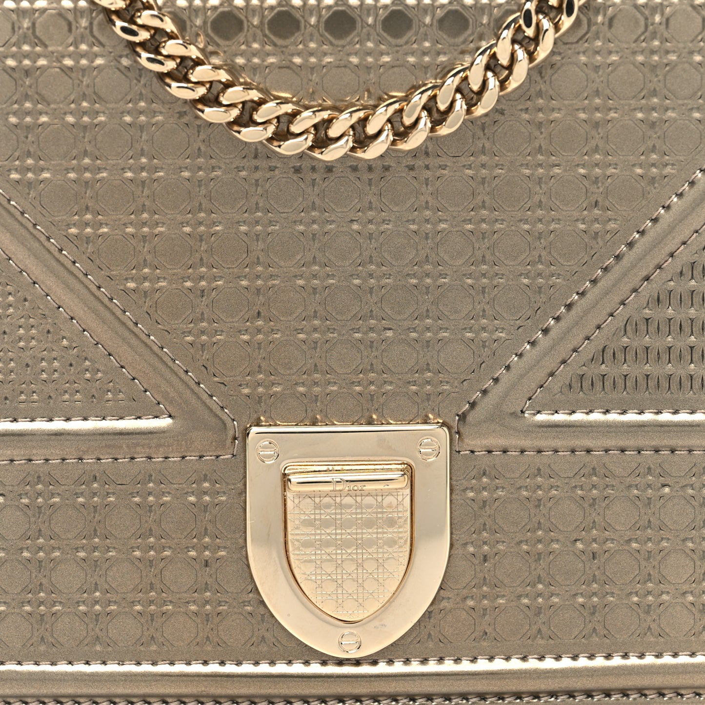 Metallic Patent Micro-Cannage Diorama Wallet on Chain Pouch Gold